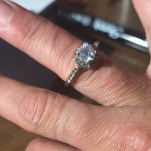 Clear Halo Cubic Zirconia Silver-Color Engagement Ring